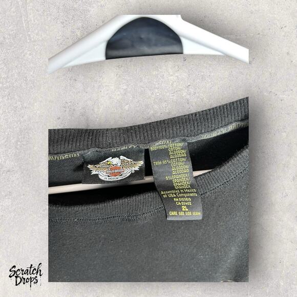 Vintage Y2K Harley-Davidson Black T-Shirt 2XL Double Sided Black Eagle Graphic - Picture 2 of 3